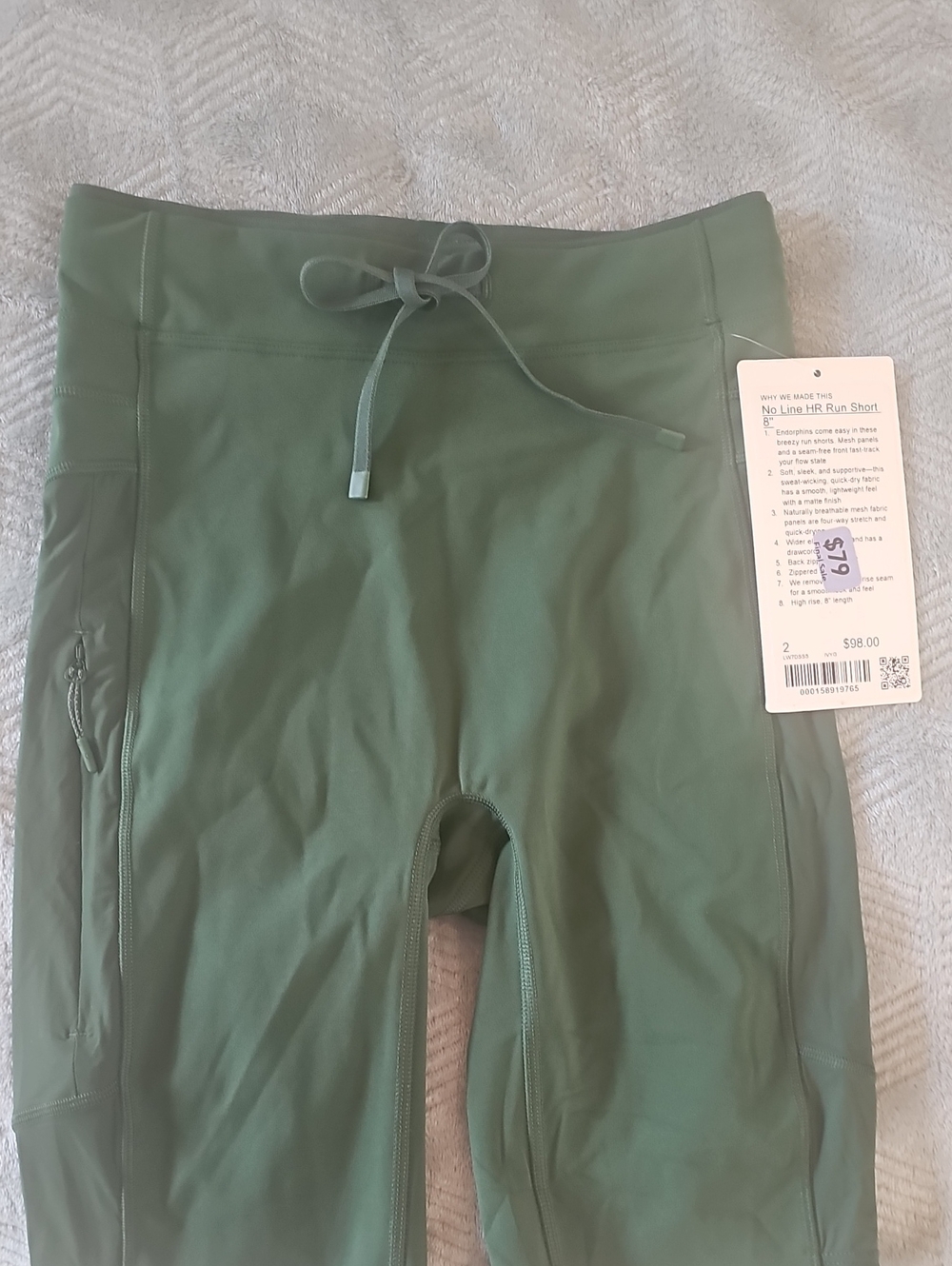 lululemon athletica (Sz 2) Green High-Rise Run Short with Drawstring